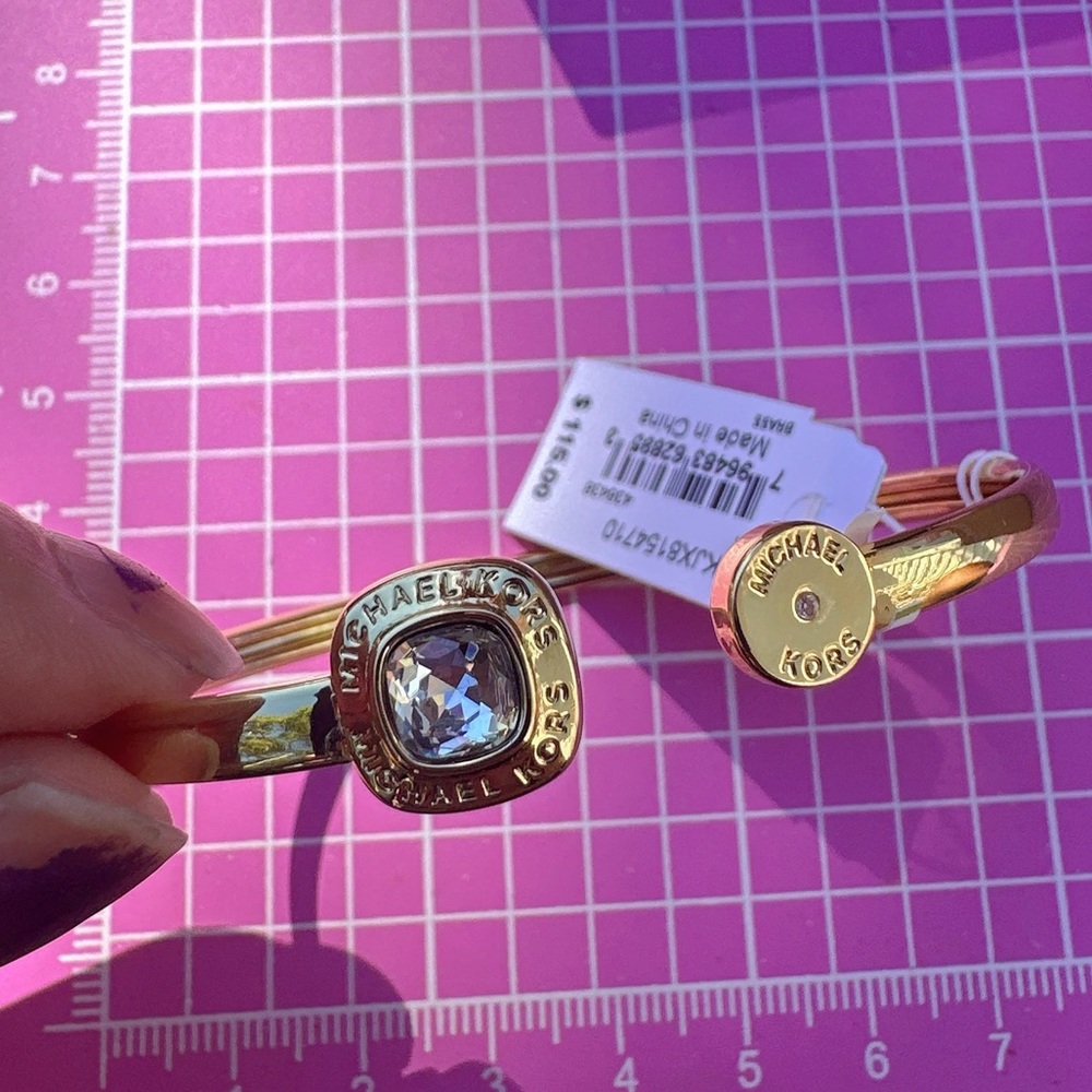 Michael Kors Brass adjustable bracelet bangle MKJX8154710 diamond logo signature - Picture 8 of 11